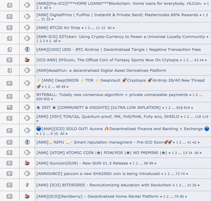 Screenshot of thread titles