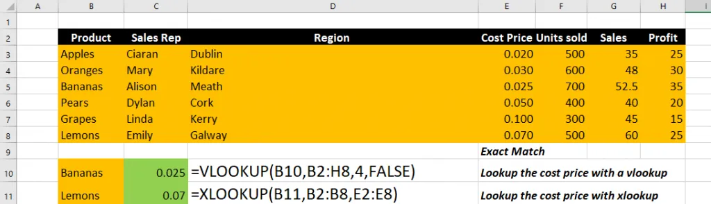 xlookup exact match