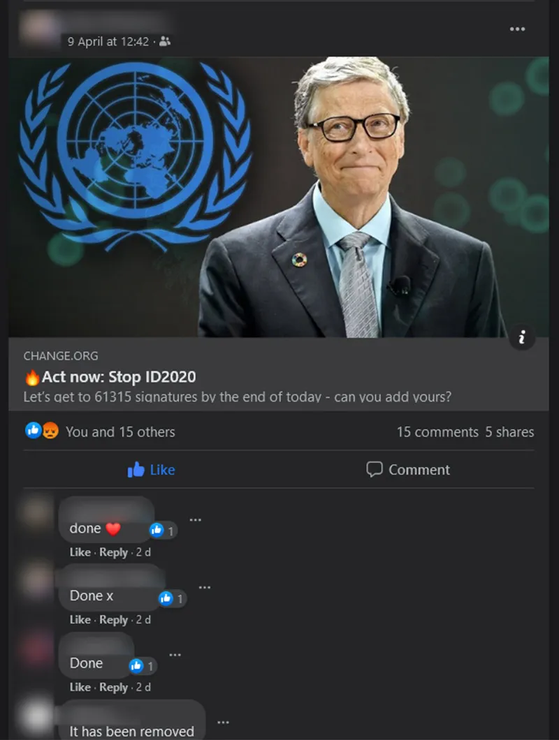 Bill Gates ID2020 Petition Deleted