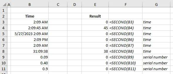 SECONDS function examples