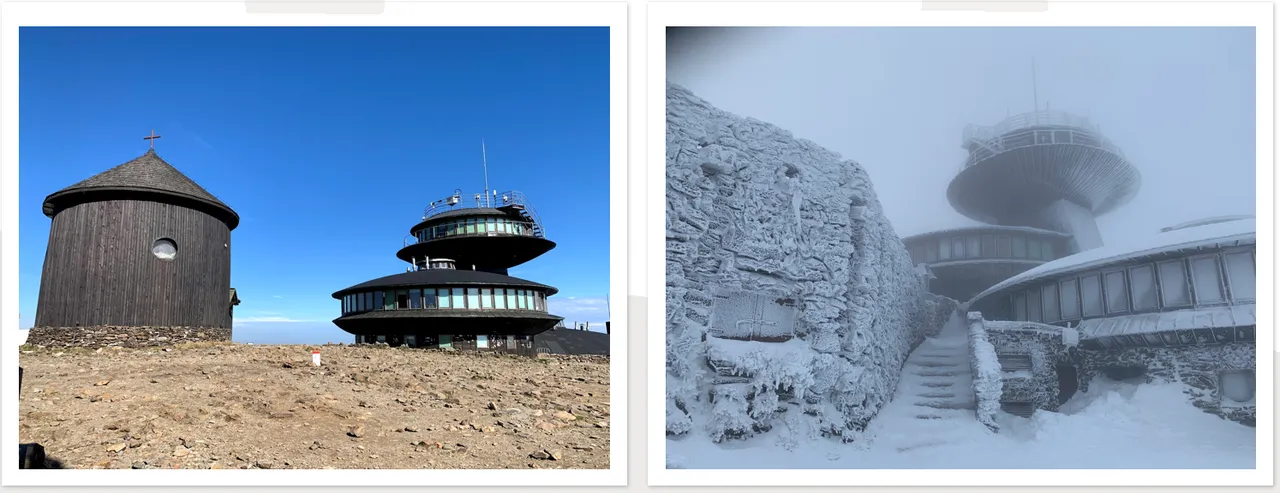 Buildings on the summit of Mt. Śnieżka