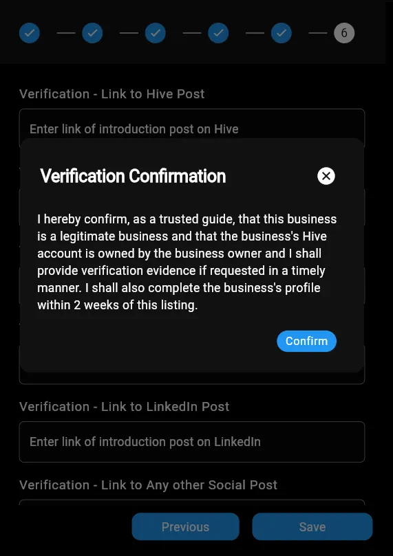 Updates on Verification prompt