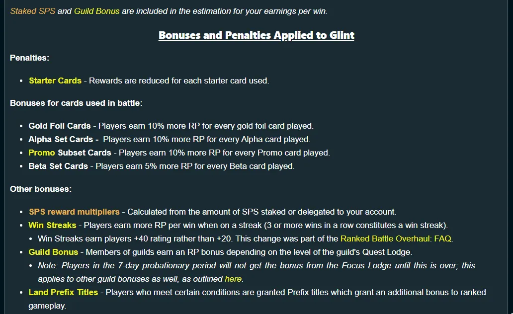 Bonuses and Penalties Applied to Glint