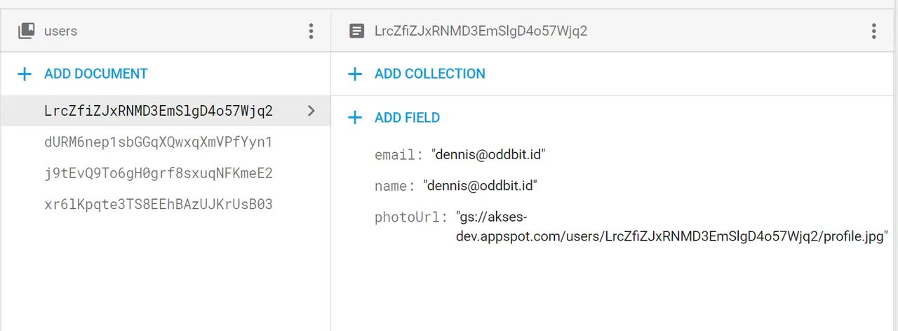 Firestore user doc