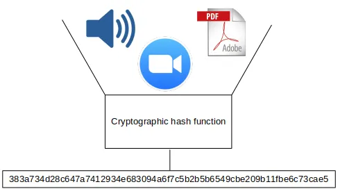 simplified illustration of cryptographic hashing