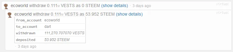 an ecoworld withdrawal as displayed on steemd.com