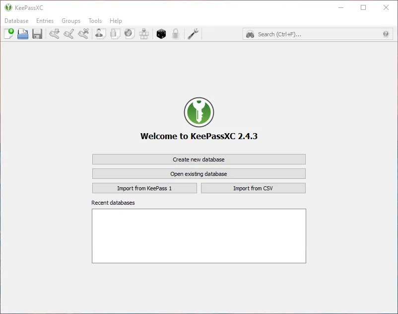 KeePassXC launch screen.
