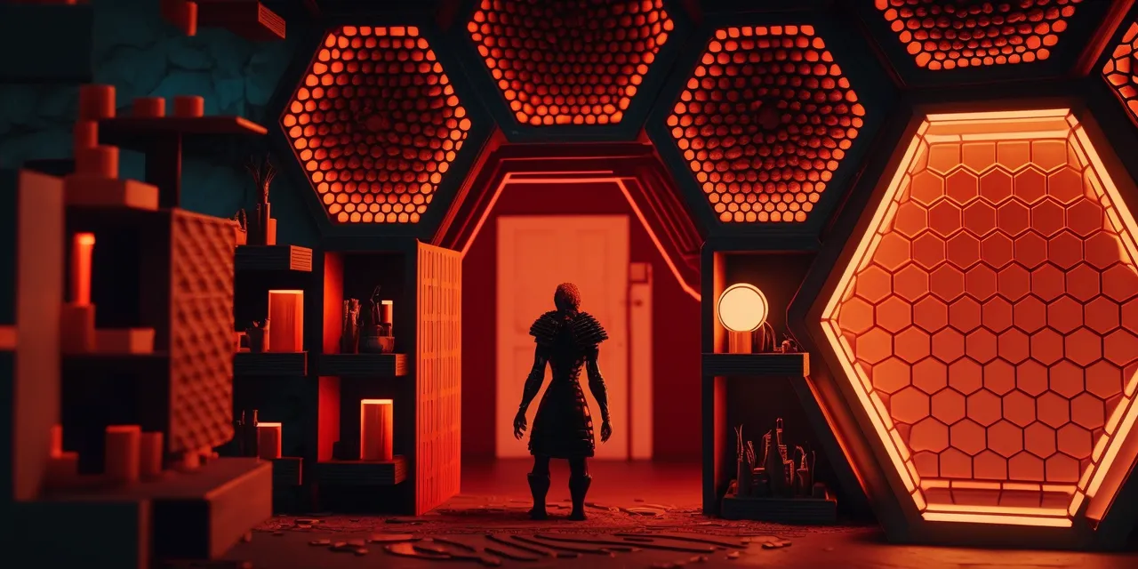 ackza_a_red_hexagon_honeycomb_dollhouse_cinematic_shot_from_cy_30353bef-0f76-430b-93d2-f0d6a5094e5a.png