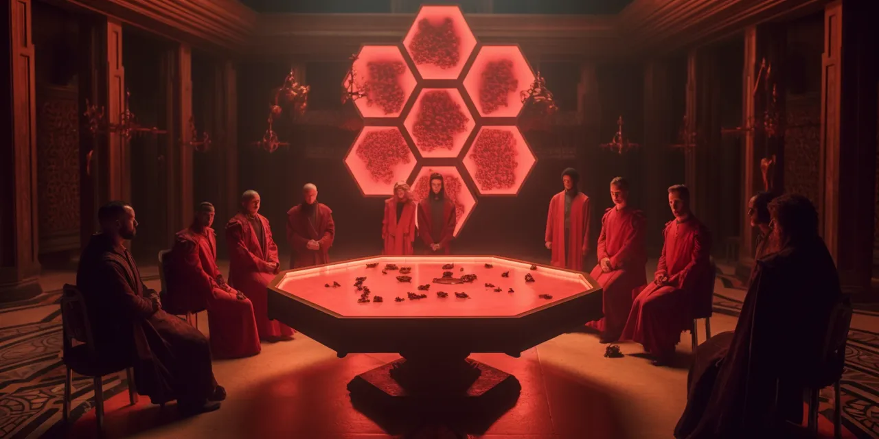 ackza_20_wizards_in_a_great_hall_around_a_Giant_hexagon_red_ta_8980e11c-6821-4245-afaa-d100c52530fb.png