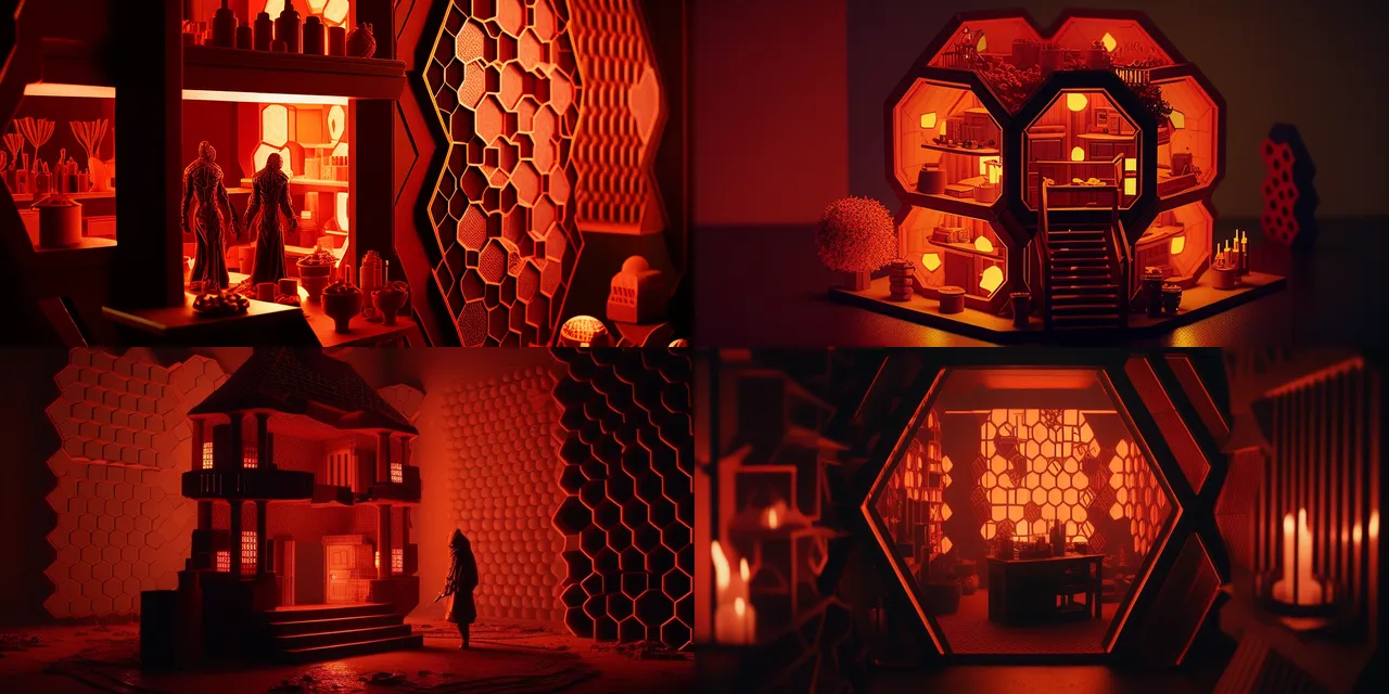 ackza_a_red_hexagon_honeycomb_dollhouse_cinematic_shot_from_cy_734bf8ff-ab70-4e12-b190-b7f56a41c3b6.png