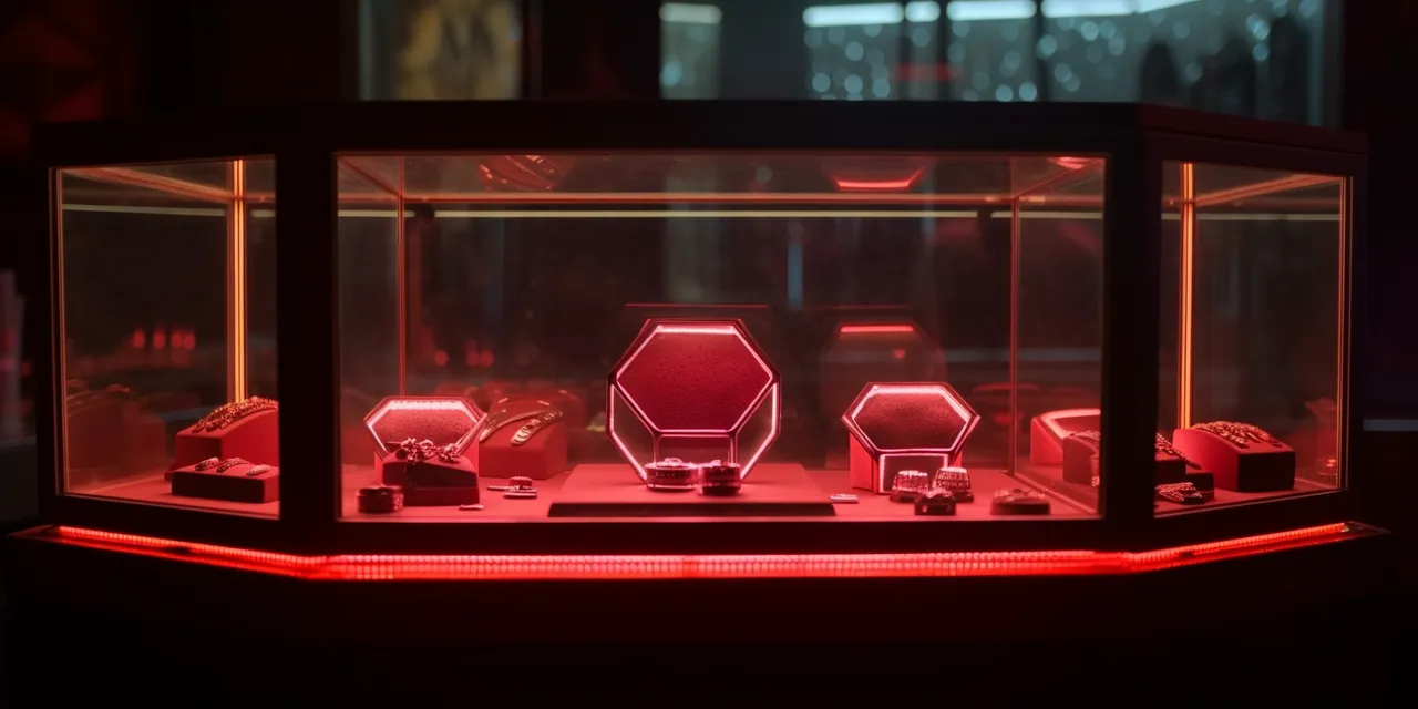 ackza_red_hexagon_jewlery_under_a_glass_display_case_cinematic_69ca9a26-0eac-4317-a7b2-6ef9bb0d164e.png