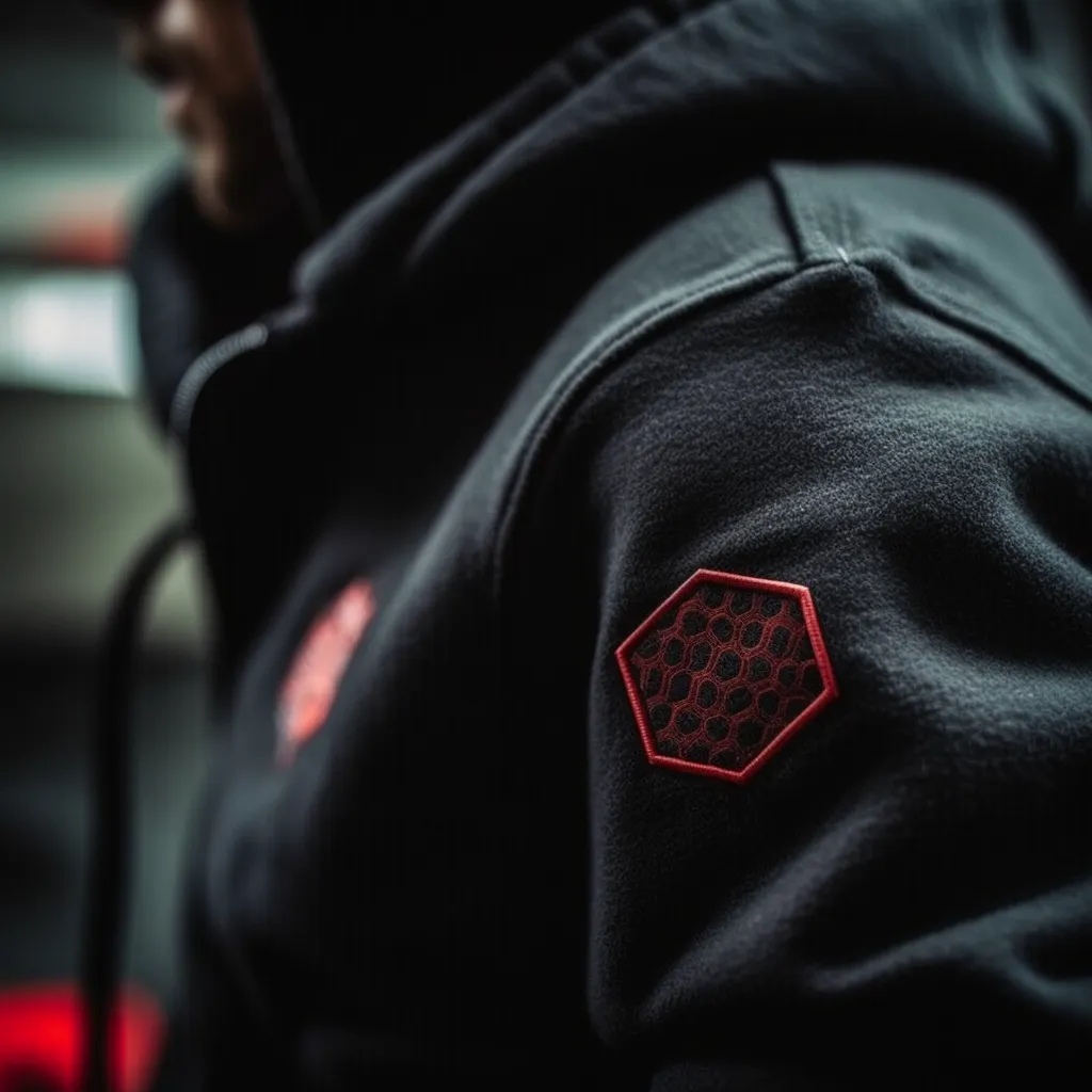 ackza_closeup_of_a_black_hoodie_sholuder_armband_with_a_red_he_0cb0dbcc-cb61-4d78-bc8a-577a46435624.png
