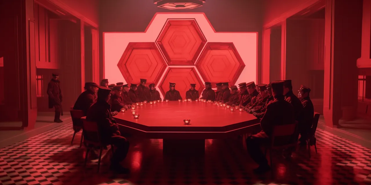 ackza_20_wizards_in_a_great_hall_around_a_Giant_hexagon_red_ta_5f670395-65e7-4385-a700-92e8a456819b.png