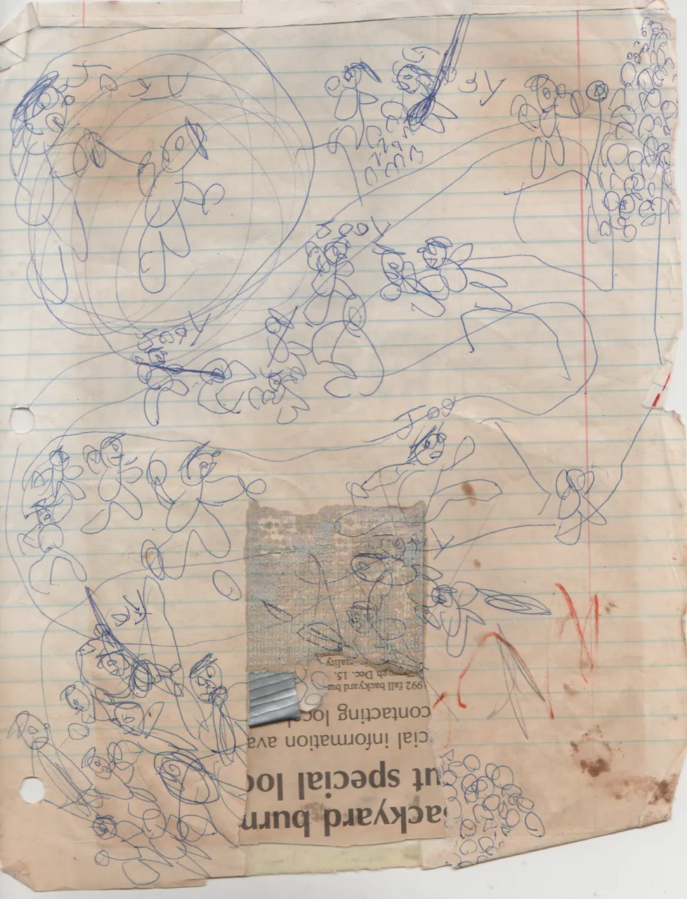 1992 maybe - Joey Drawing on back of wrestling in the newspaper at FGHS-2.png