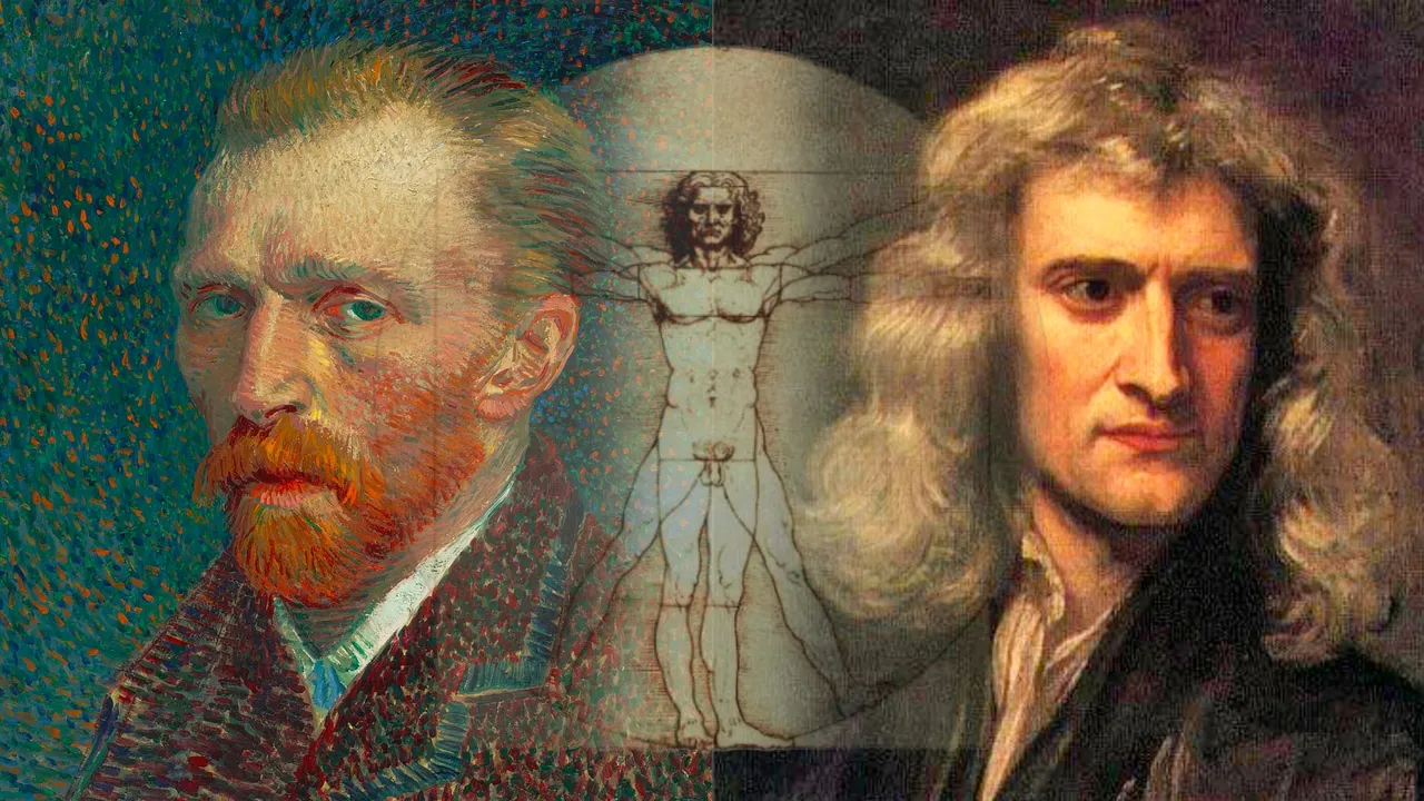 Van Gogh, Renaissance Man by Da Vinci, Newton (original images from Wikipedia) montage by Brian of London