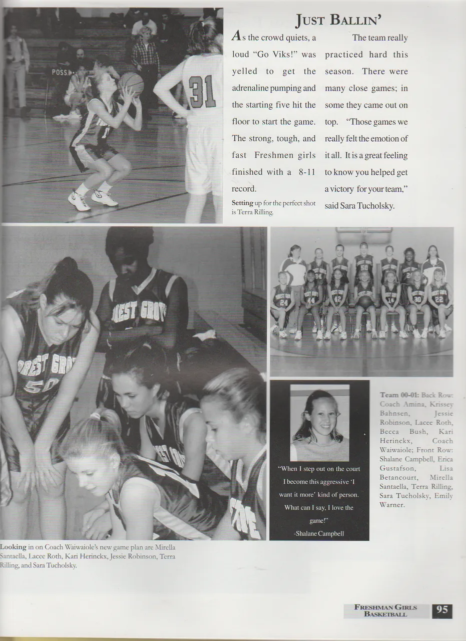 2000-2001 FGHS Yearbook Page 95 Frosh Girls Basketball Erica, Shalane Cambell Quote.png