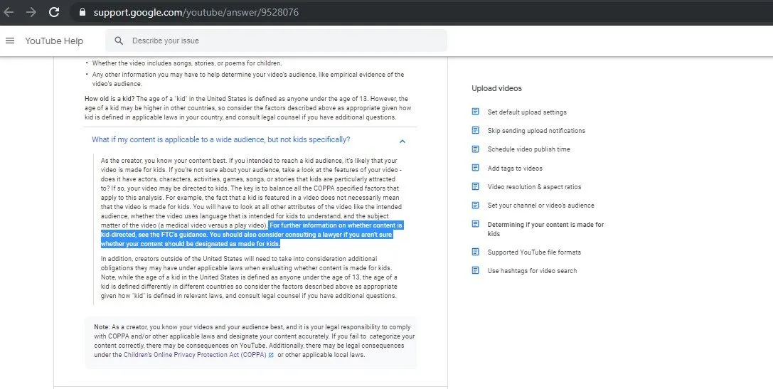 Made for kids guideline 2 with link back to rule which does not have this info .jpg