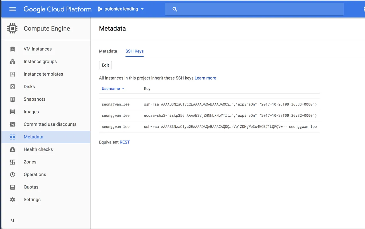 google cloud ssh setting