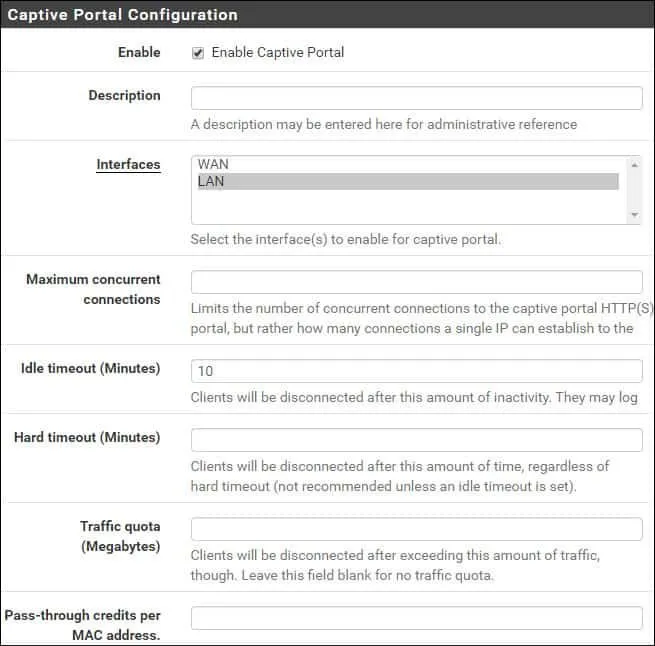 pfsense captive portal configuration