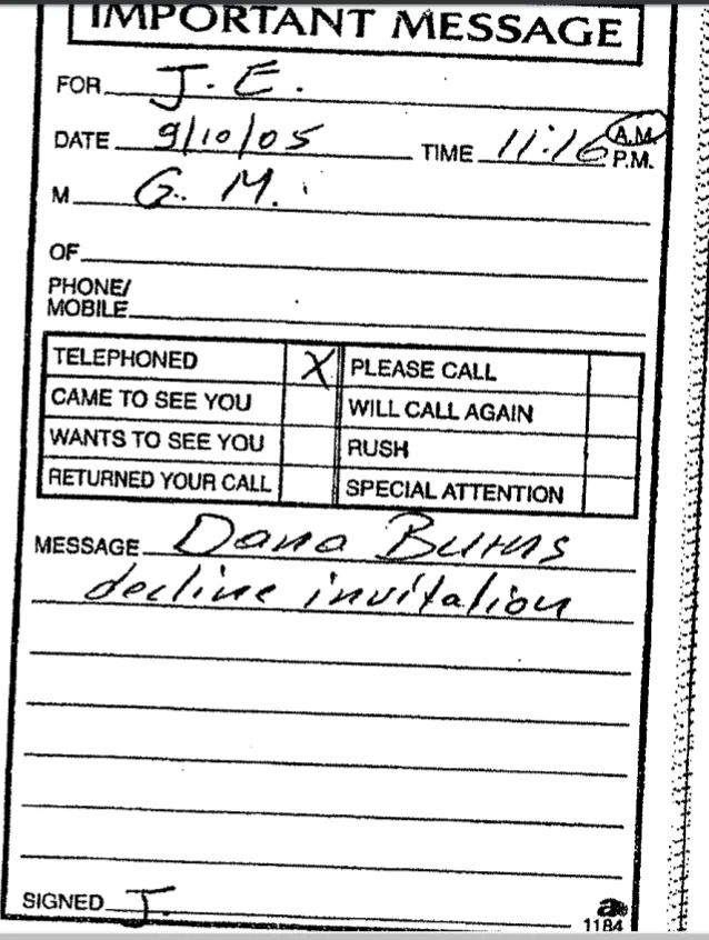 DANA Burns on epstein 2005 message pad.png