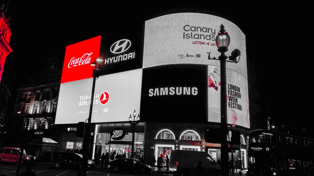 This is the famous neon sign at Piccadilly Circus in London UK