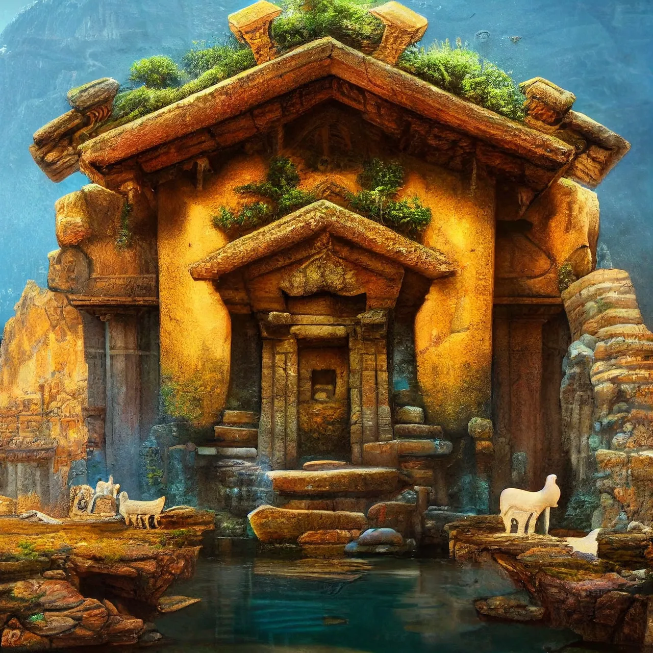 Ed_Privat_Ancient_temple_in_a_cliff_with_water_and_animals_drin_1d16d52e-edc7-49ed-b44a-89d4ef458f59.png