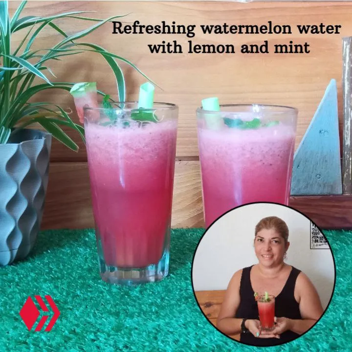 Refreshing and Healthy Watermelon Water 🍉, Lemon 🍋 and Herb Buena🌿.