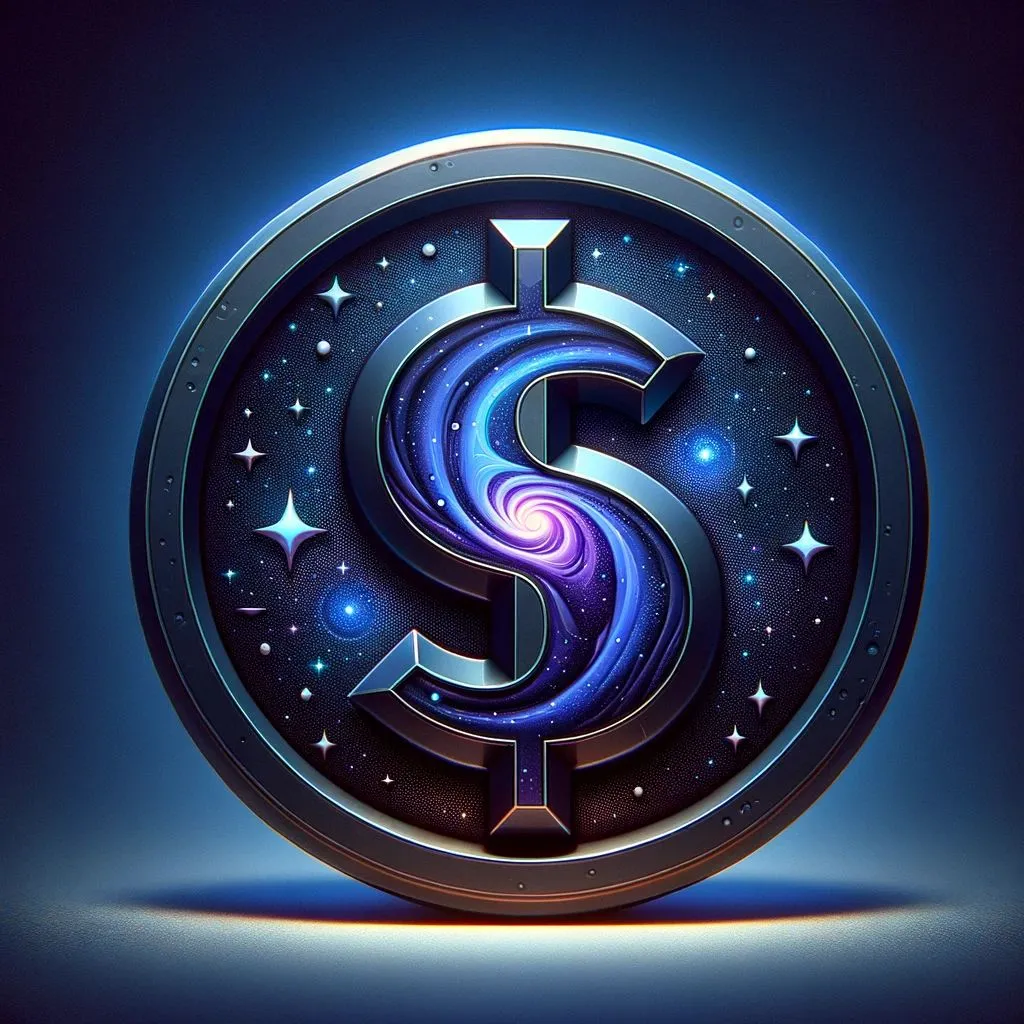 10 - A 3D fantasy game icon of a dollar coin, with a theme inspired by the deep space and galaxies. The coin is designed with a dark, star-speckled materia.jpg