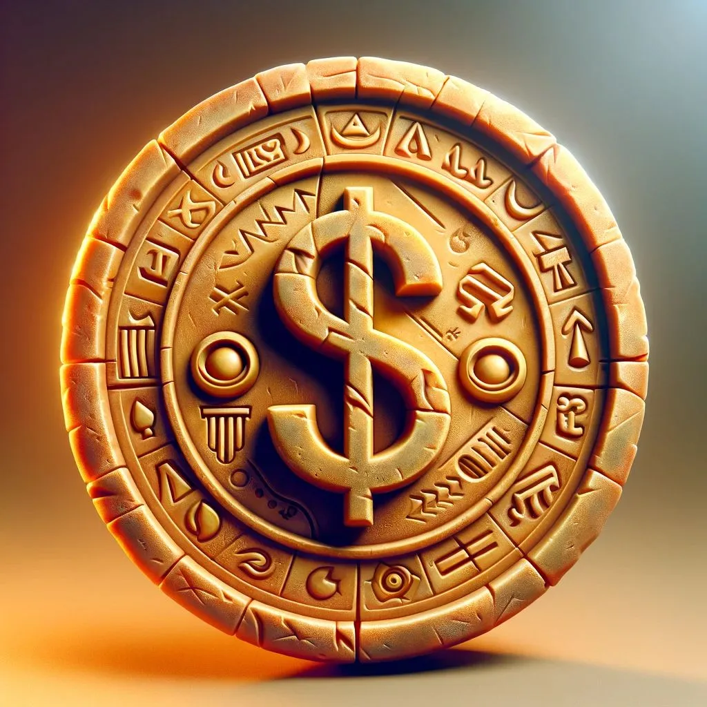 8 - A 3D fantasy game icon of a dollar coin, with a theme inspired by ancient Egyptian mythology. The coin is made of a sandy gold material, resembling th.jpg