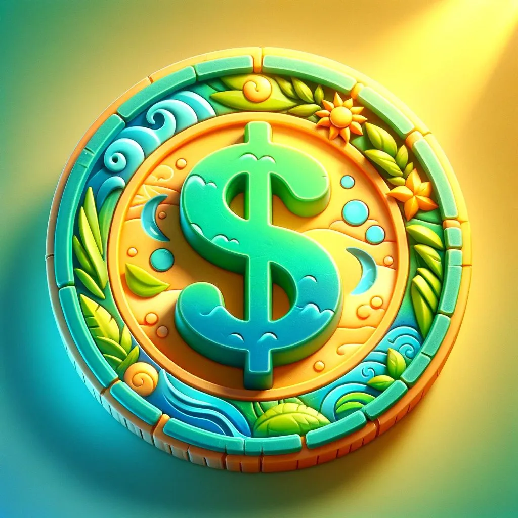 12 - A 3D fantasy game icon of a dollar coin, with a theme that embodies the essence of a tropical paradise. The coin is designed with vibrant colors of tu.jpg