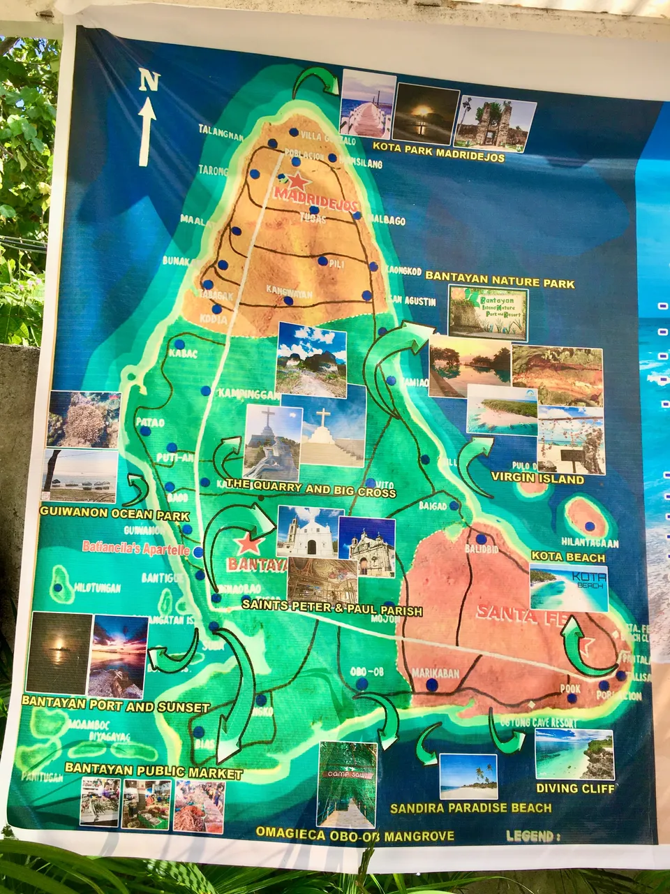 A map of Bantayan Island with famous landmarks is put up in front of our apartelle to guide tourists