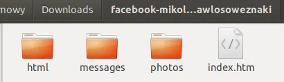 Zawartość folderu z moimi danymi z Facebooka