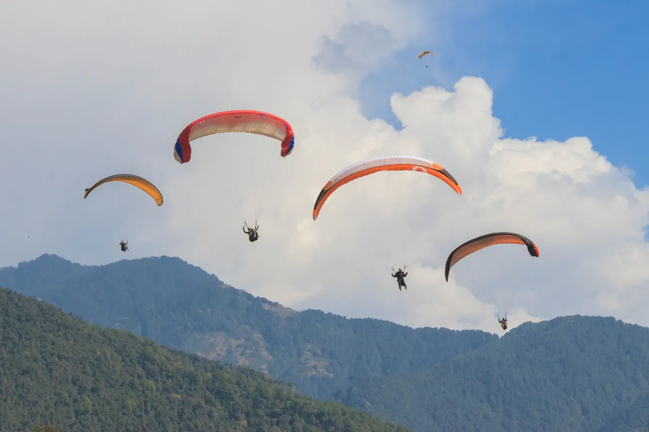 Paragliders making Rainbow in sky