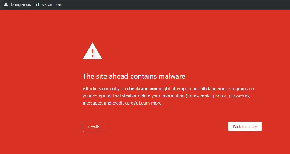 Checkrain scam website warning
