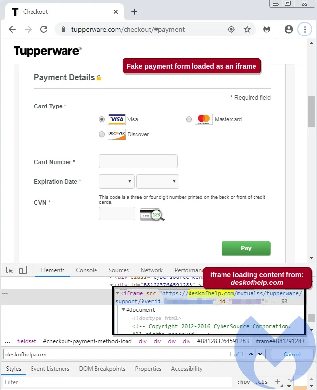 Tupperware credit card skimmer form