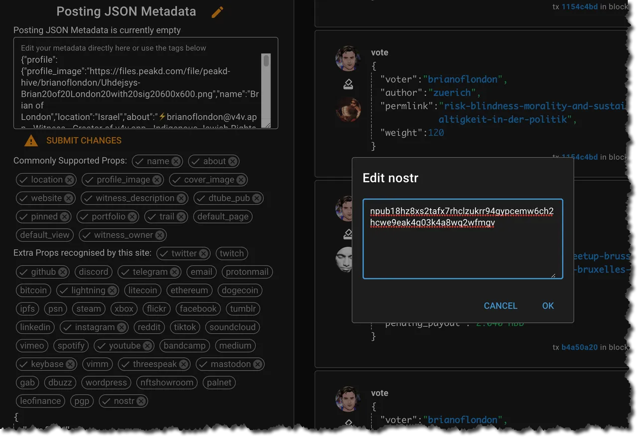 Adding Nostr public key to Hive profile