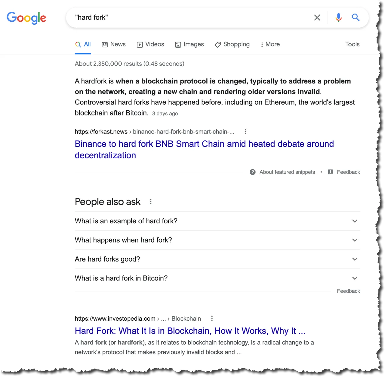 What does Google say about a "Hard Fork"