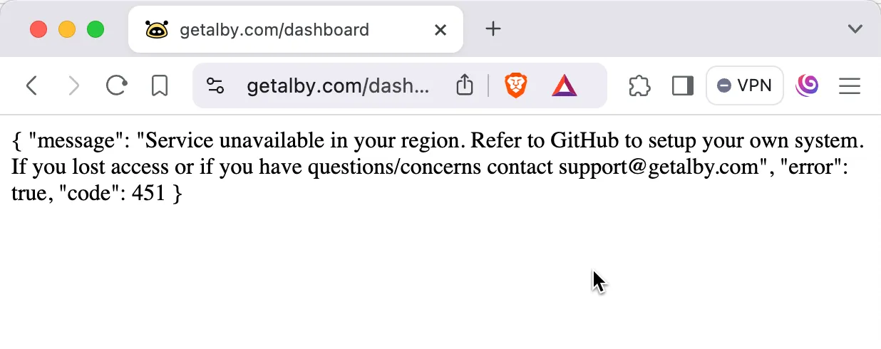 Service unavailable in your region