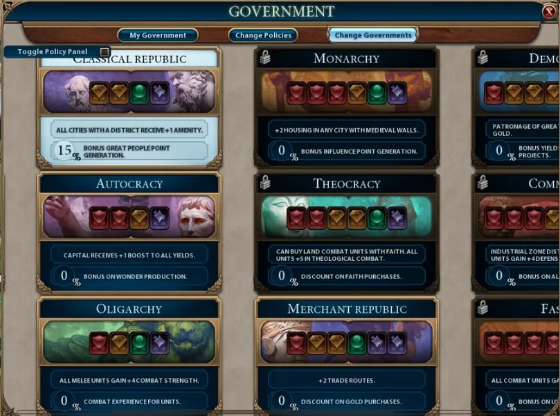 Government Selection - Civ VI