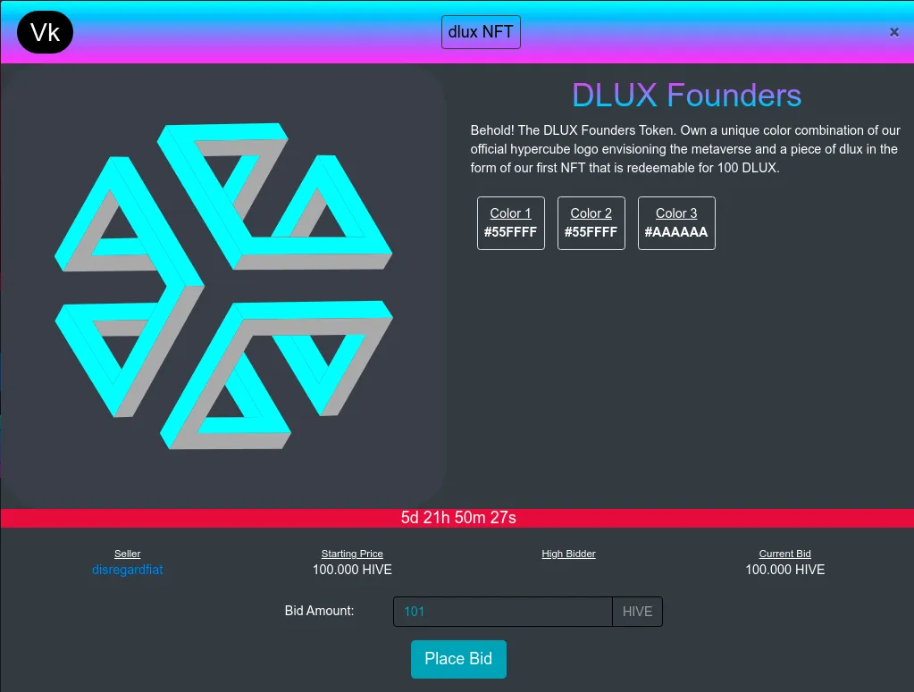 Bidding Interface at dlux.io/nfts