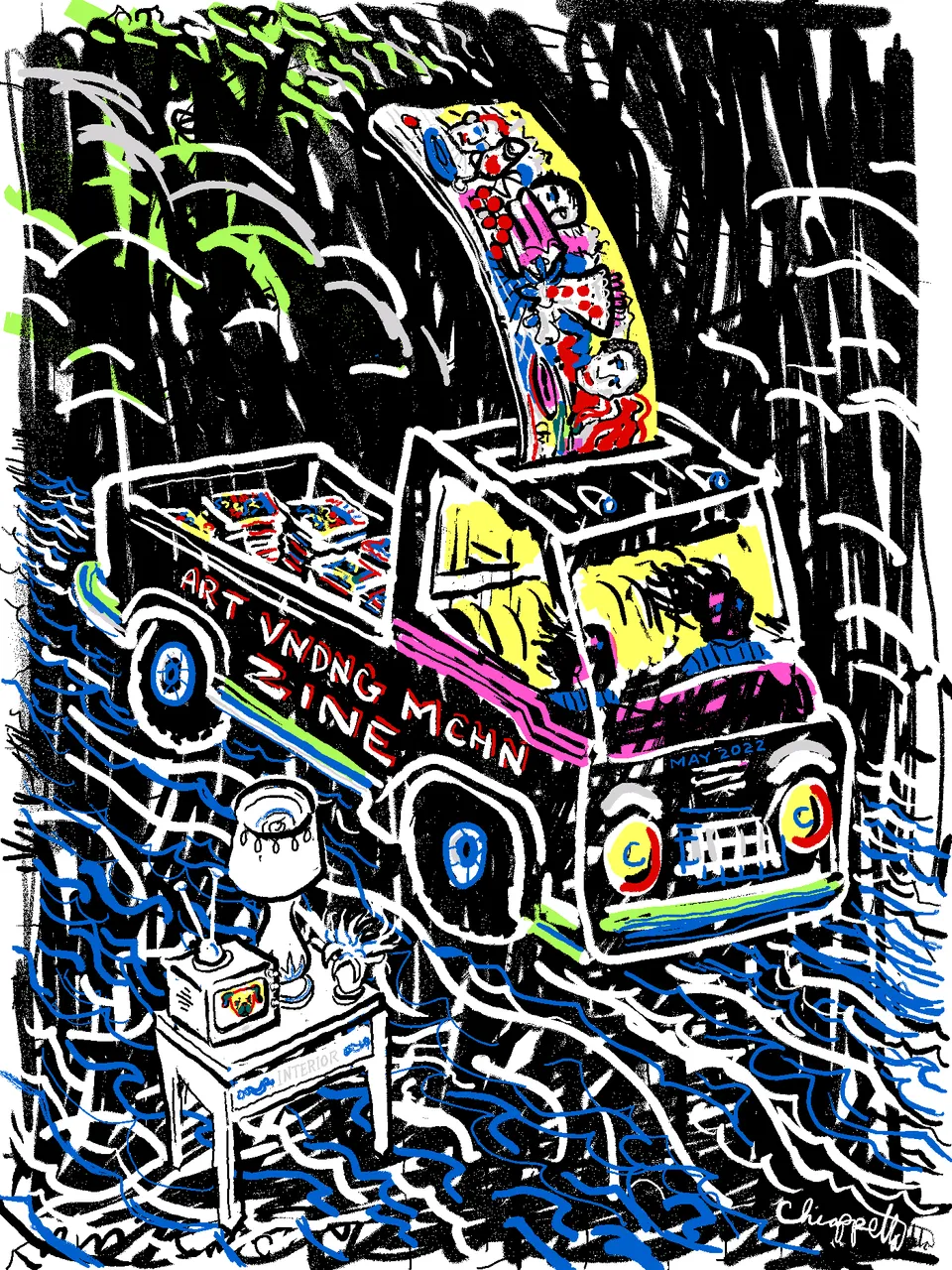 One of 18 pages from ArtVndngMchn Zine Interior by Joe Chiappetta available on MakersPlace https://makersplace.com/joechiappetta/artvndngmchn-zine-interior-may-2022-1-of-1-422121/