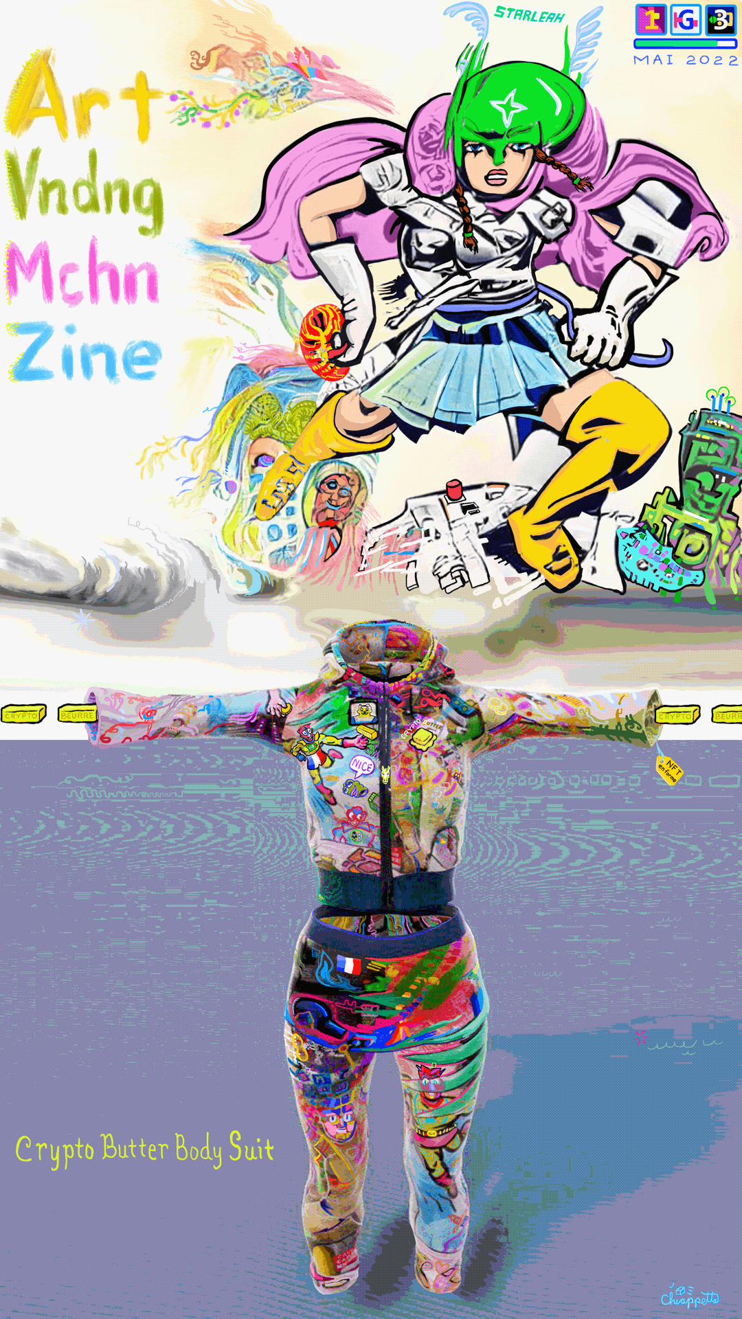 ArtVndngMchn Zine Cover is rare digital art by Joe Chiappetta available on MakersPlace https://makersplace.com/joechiappetta/artvndngmchn-zine-cover-may-2022-1-of-1-422117/