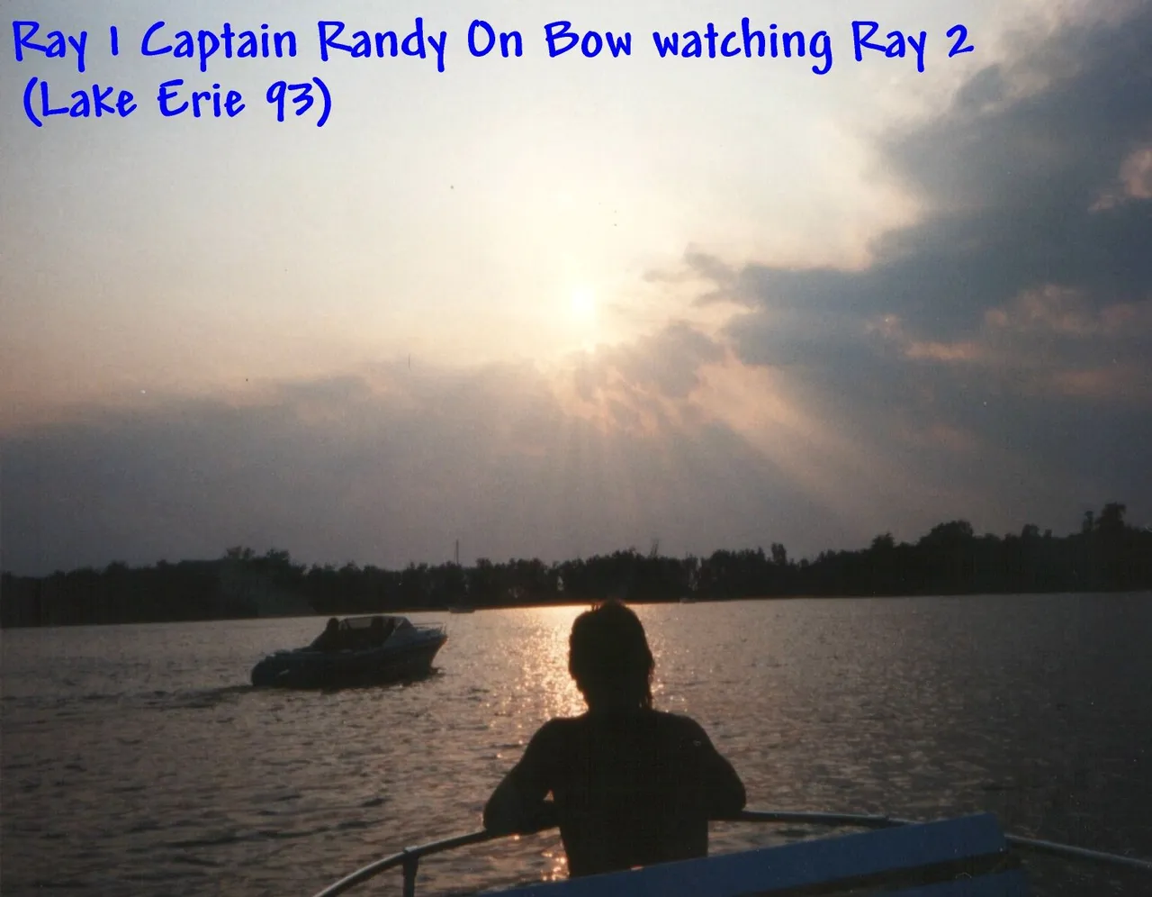 Ray 1 Captain Randy On Bow watching Ray 2 (Lake Erie 93).jpg