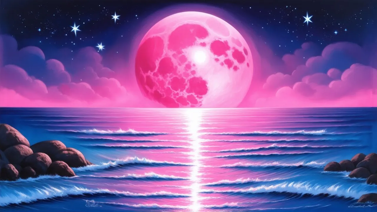 Stablecog created - this image does not represent a real Strawberry moon, it is a product of my imagination and AI art generator spazzing on my prompt