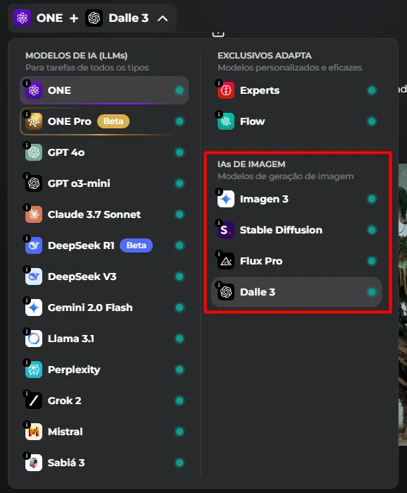 AI model options that AdaptaOne offers me