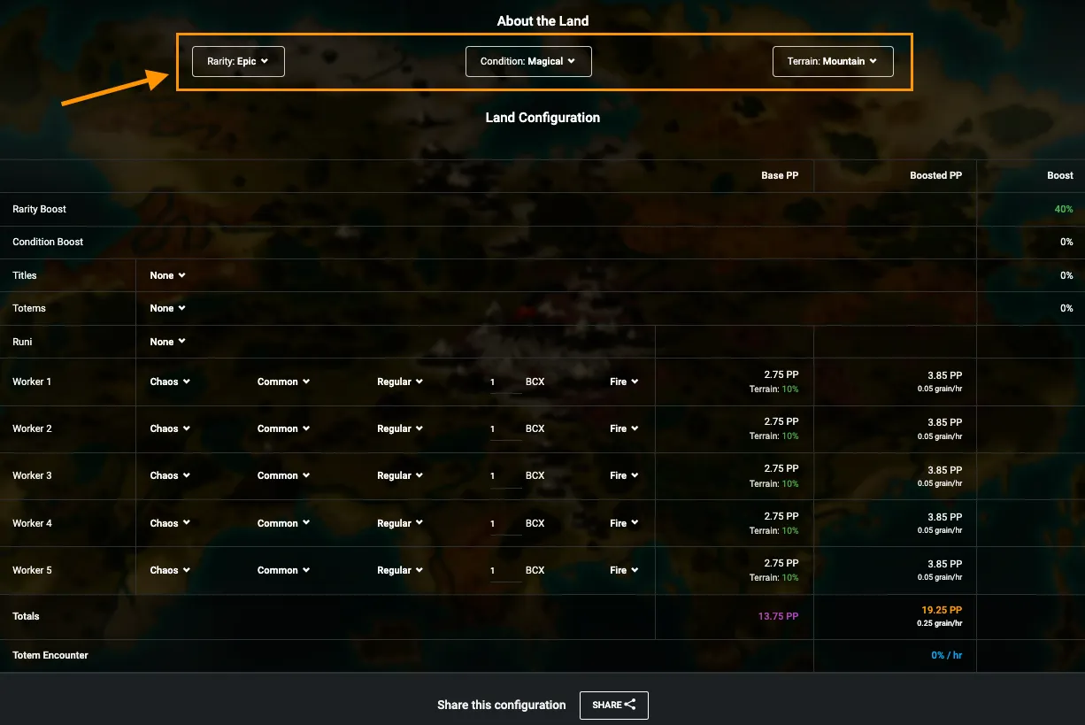 Land Setting Filled on Calculator