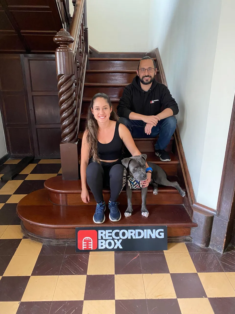 Pam and Alex at Recording Box stairs.jpg