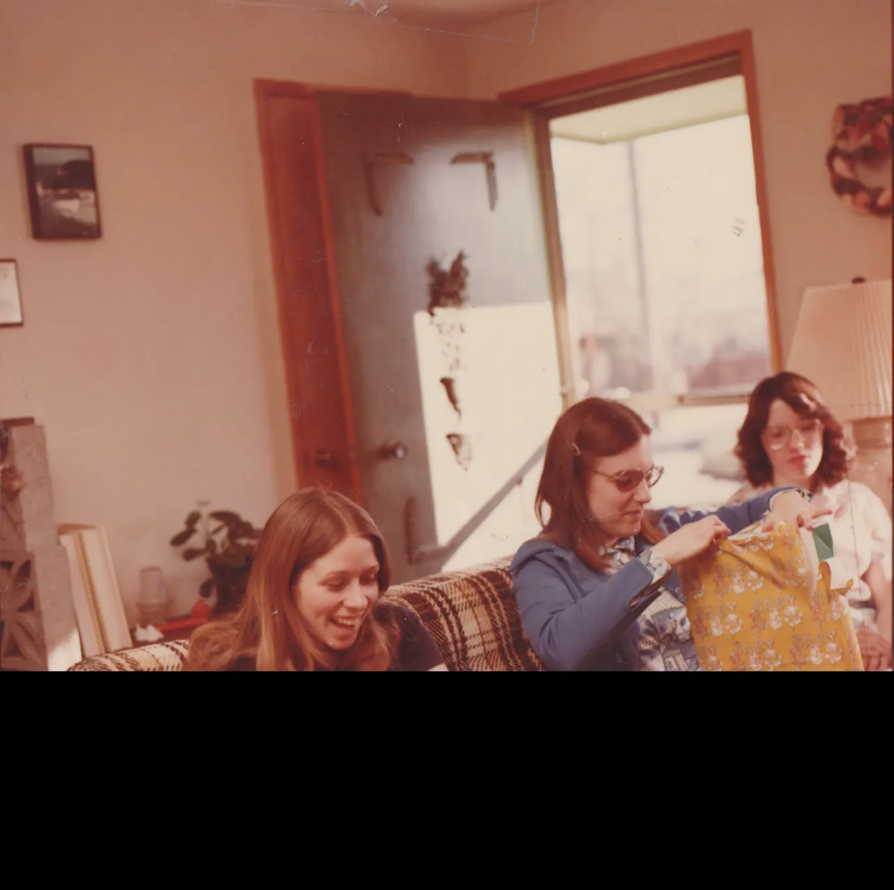 1980-02 - Wedding Shower - Marilyn Morehead opening a present, Laurie, Brittany, Margy, a girl, different angle.png