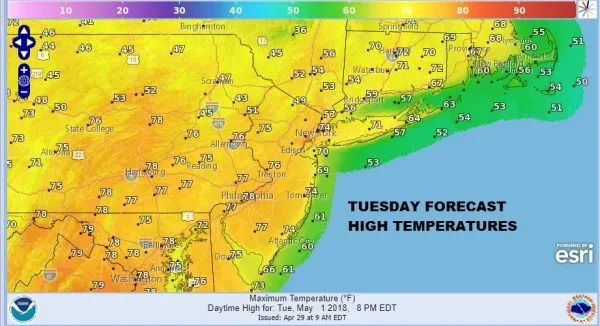 May Begins 70s Sunshine 80s Wednesday Thursday Very Chilly Sunday Monday Before Warmer Air Arrives TUESDAY FORECAST HIGH TEMPERTURES