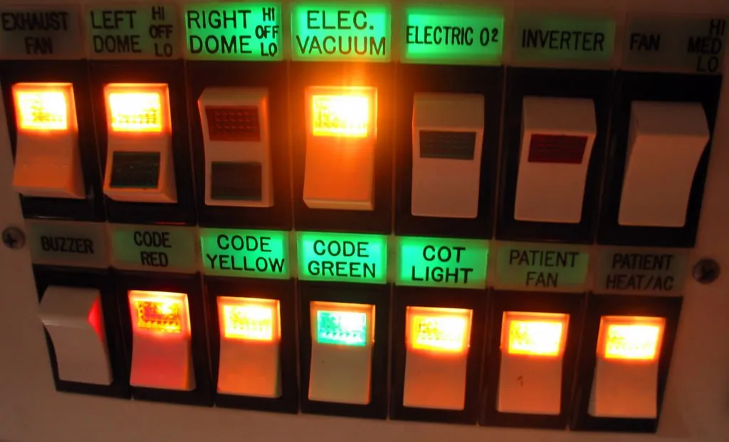 A bunch of switches, some lit